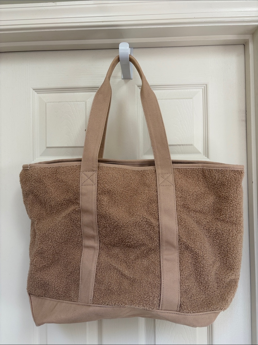Old Navy Tan Sherpa Tote with Canvas Straps